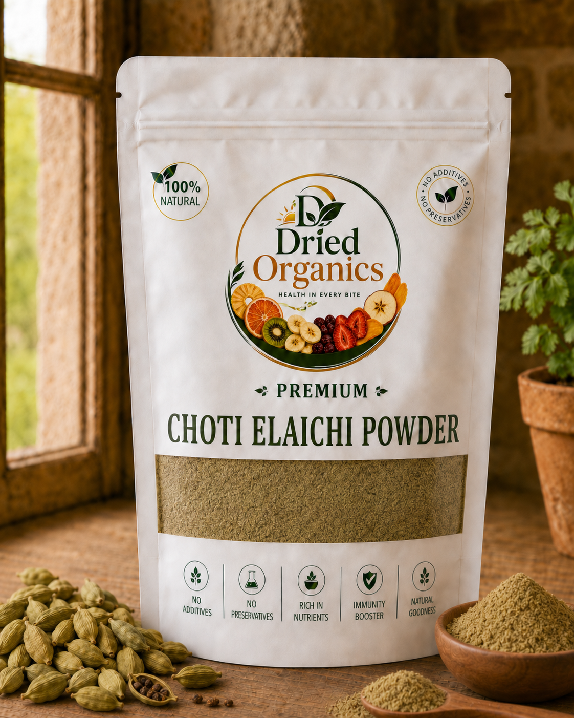 Premium Choti Elaichi Powder | 100% Natural | Pure Green Cardamom Powder | No Additives | Dried Organics