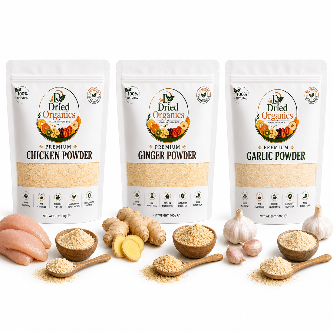 Kitchen Ka Sultan – 3 in 1 Kitchen Essentials Bundle | Chicken Powder, Ginger Powder & Garlic Powder